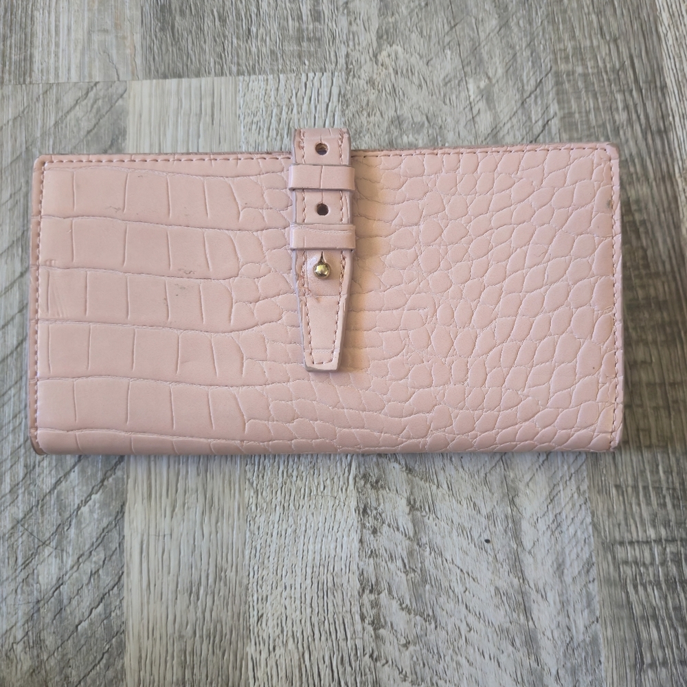 Love & Lore Pink Croc Embossed Continental Clutch Wallet Vegan Faux Leather - Picture 2 of 16